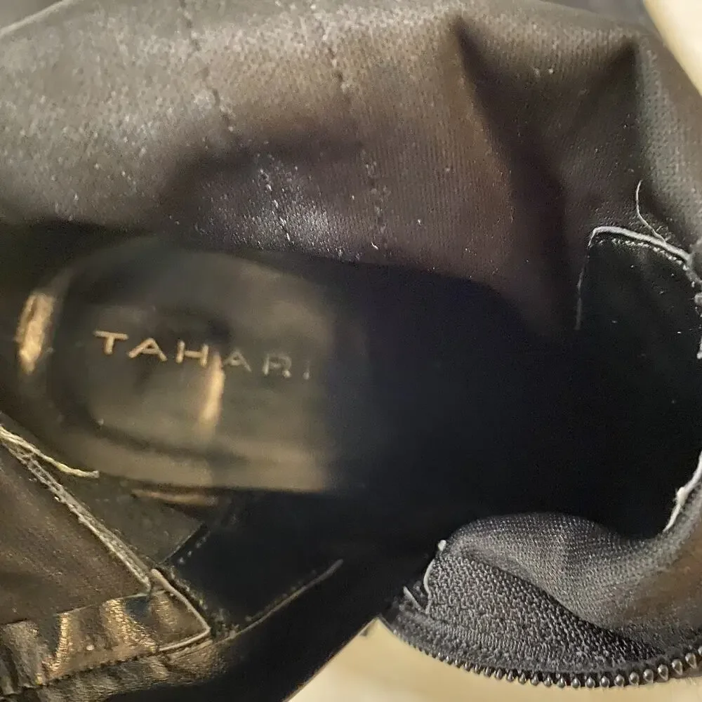 Tahari Women's Size 8M Kristy Black Fabric Pointed Toe High Heel Tall Boots